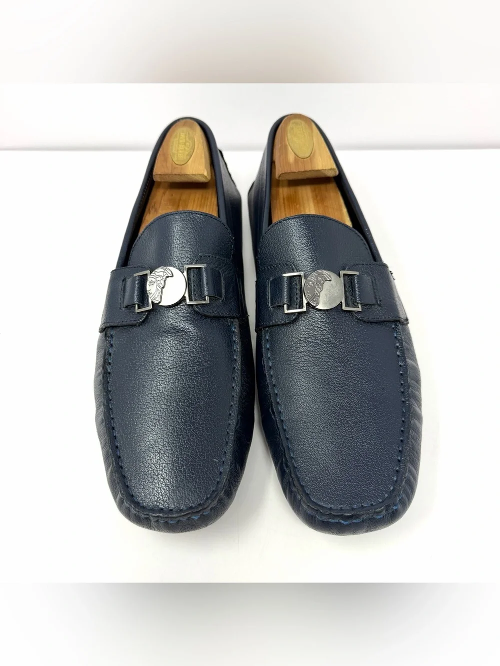 Versace Collection Mens Horsebit Driving Loafer Moccasin Shoe Sz 44 Blue Leather